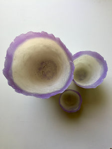 Lavender and White Pate de Verre Vases - 3 sizes